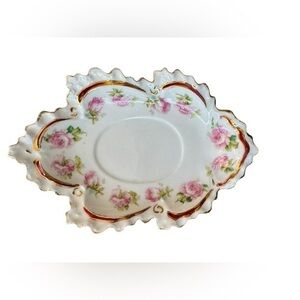 Antique Dish Antique Soap Dish Shabby Chic MZ Austria Leaf Tray Gold Trim
